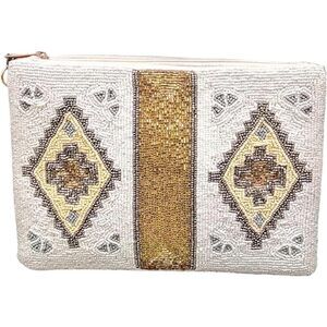 4382 Embroidered Clutch Purse with Chain Straps - Glass Bead Embroidery